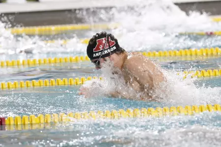 Jared Anderson set a new program record in the 100 breast Friday night