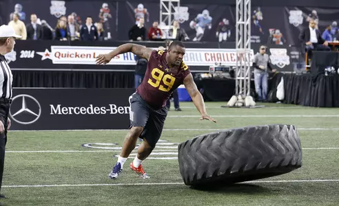 Ra'Shede Hageman won the Lineman Strength Challenge at the All-Star Football Challenge.