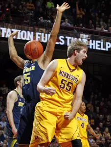 Junior Elliott Eliason had a double-double in Thursday's Big Ten conference opener.