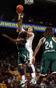 Amanda Zahui B. had five blocks Wednesday afternoon at Williams Arena.