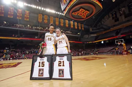 Seniors Micaëlla Riché and Sari Noga helped the Gophers secure a win over OSU on Senior Day.