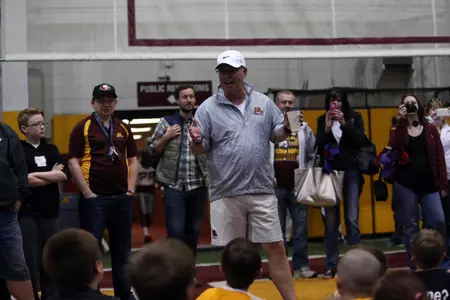 Coach Kill spoke to the kids in attendance at the Gibson-Nagurski Football Complex today.