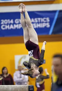 Lindsay Mable (pictured) and Hanna Nordquist tied for the event win on beam with 9.900 scores.