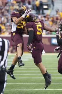 Linebackers Jack Lynn (left) and Damien Wilson are two big reasons why the Gopher defense has not allowed a point in nine of 16 quarters this year.