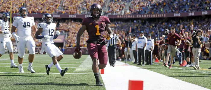KJ Maye leads the Gophers in receiving this year with 22 catches for 256 yards and three touchdowns.