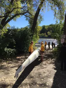 The novice team getting ready to put their boat in the water.