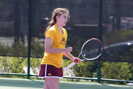 Paula Rincon-Otero was leading 5-3 in the second set of her No. 6 singles match when the dual finished.