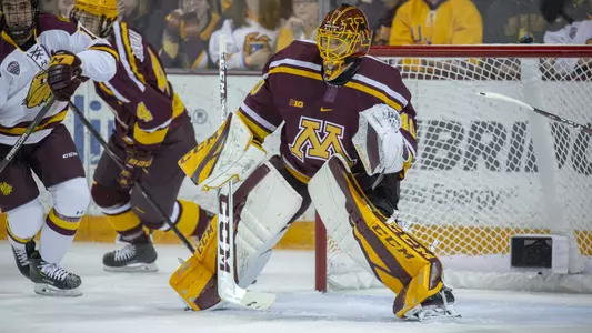 6 Oct 18: The University of Minnesota Golden Gophers play against the University of Minnesota Duluth Bulldogs in a non-conference matchup at AMSOIL Arena in Duluth, MN.