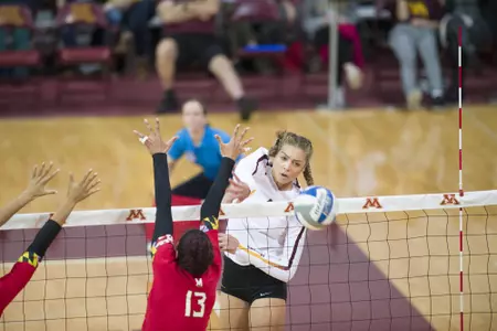 2017 - University of Minnesota Gopher Volleyball hosts Maryland
-- Copyright Christopher Mitchell / SportShotPhoto.com
