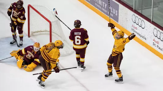 3 Feb 19: The University of Minnesota Golden Gophers host the University of Minnesota Duluth Bulldogs in WCHA matchup at Ridder Arena in Minneapolis, MN.