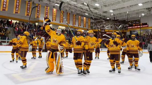 9 Mar 19: The University of Minnesota Golden Gophers play against the University of Minnesota Duluth Bulldogs in the first semifinal game of the 2019 WCHA Final Faceoff game at Ridder Arena in Minneapolis, MN.