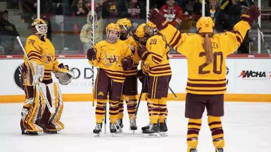 9 Mar 19: The University of Minnesota Golden Gophers play against the University of Minnesota Duluth Bulldogs in the first semifinal game of the 2019 WCHA Final Faceoff game at Ridder Arena in Minneapolis, MN.