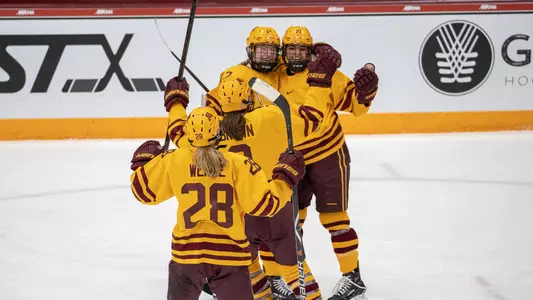 9 Mar 19: The University of Minnesota Golden Gophers play against the University of Minnesota Duluth Bulldogs in the first semifinal game of the 2019 WCHA Final Faceoff game at Ridder Arena in Minneapolis, MN.
