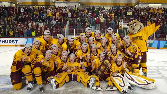 24 Mar 13: The University of Minnesota Golden Gophers celebrate their victory over the Boston University Terriers in the National Championship game of the 2013 NCAA Women's Division I Frozen Four at Ridder Arena in Minneapolis, MN