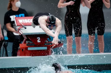 Bloomer Olivia Competing in the Women 200 Yard Freestyle Relay. 
The University of Minnesota Swimming team competing in the Big Ten Women's Swimming and Diving Championships Friday, Feb. 18, 2022 at the Soderholm Family Aquatic Center on the University of Wisconsin Campus.   Photo Steve Apps