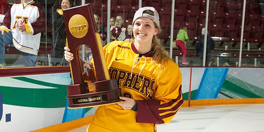 24 Mar 13: The University of Minnesota Golden Gophers celebrate their victory over the Boston University Terriers in the National Championship game of the 2013 NCAA Women's Division I Frozen Four at Ridder Arena in Minneapolis, MN