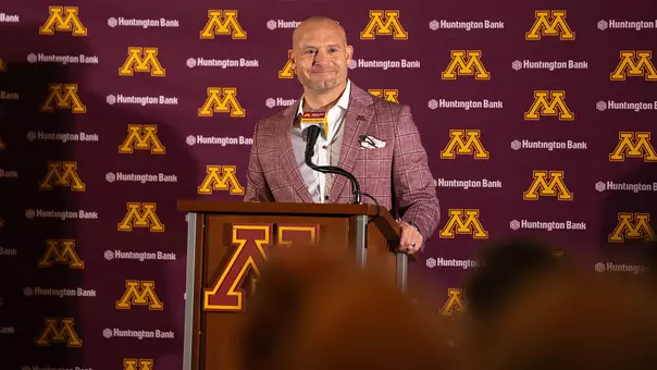 Head football coach P.J. Fleck speaks to the media at 2025 National Signing Day
