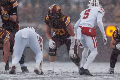 Nathan Roy, pictured here against Wisconsin, was named a Freshman All-American by the FWAA
