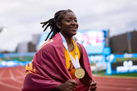 nabwe at the 2025 big ten outdoor championships with her medal