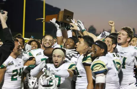 Cal Poly Football Celebrates a 55-38 Win at UC Davis on Nov. 14, 2015