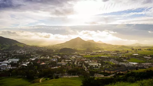 Cal Poly's campus at sunset