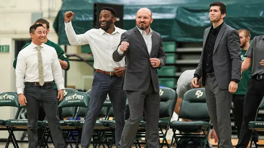 Coach Sioredas at a dual meet at Cal Poly in 2019 (Photo by Owen Main ©)