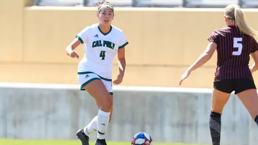 Emily Talmi, defender for the Cal Poly Women’s Soccer Team (Photo by Owen Main)