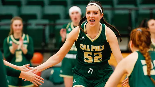 Sierra Campisano from Cal Poly is introduced in starting lineups in 2021 in conference play. (Photo by Owen Main ©)