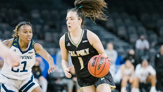 Abbey Ellis of Cal Poly looks to drive vs. UC Irvine during the BWC Semifinals in Las Vegas on March 12, 2021.