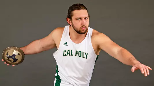Will Smith of Cal Poly readies to throw the discus (Photo by Owen Main ©)
