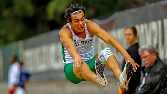 Cal Poly's Kevin Fernandez competes in the long jump on March 23, 2019 (Photography 805 ©)