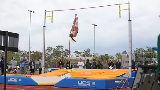 Cal Poly's Brooke Tjerrild wins the BWC pole vault title at the UCSB campus in May 2019.