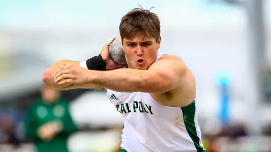 Cal Poly's Nick Betchart competes in the Shot Put at home on March 23, 2019. (Photography 805 ©)
