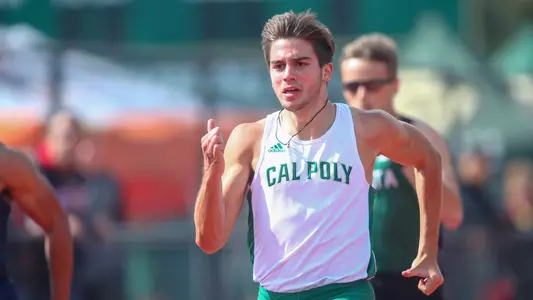 Tyler Esteves of Cal Poly competes in the 200m on March 23, 2019. (Photography 805 ©)