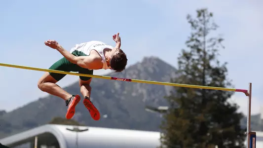 John Walther of Cal Poly high jumps for a win at 6' 7" on April 3, 2021. (Photo by Owen Main)
