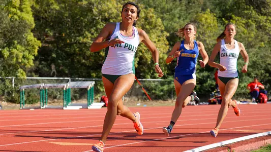 Misty Diaz from Cal Poly competes in the 1,500m on April 3, 2021. (Photo by Kyle Calzia)