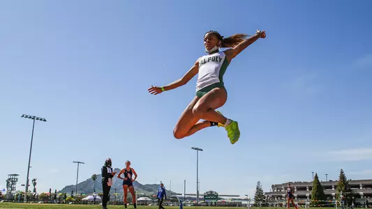 Karina Moreland competes in the triple jump at Cal Poly on April 3, 2021. (Photo by Owen Main)