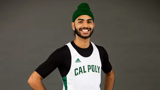 Bikram Thiara from Cal Poly has earned All-Conference accolades in the hurdles. (Photo by Owen Main)