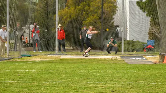 Cal Poly's Emily Hallett sets the school record in the hammer throw on March 22, 2019.
