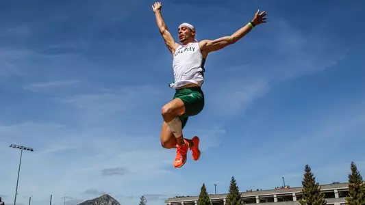 Bailey Jones competes in the triple jump at Cal Poly on April 3, 2021. (Photo by Owen Main)