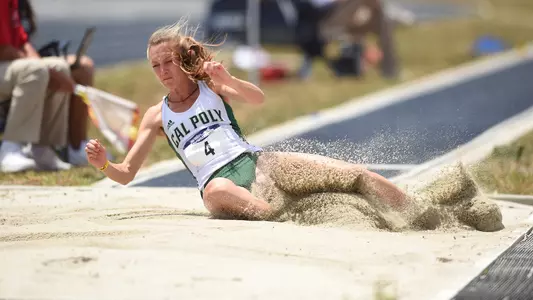 Cal Poly's Julianna Ruotolo, shown long-jumping, won the 2021 Big West Conference heptathlon crown. (Photo by John Fajardo ©)