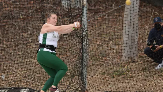 Emily Hallett wins the 2021 BWC title for the hammer throw on May 13 at UCI. (Photo by John Fajardo)
