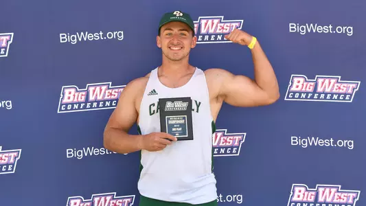 Devon Cetti from Cal Poly earned 2021 All-Big West accolades in the shot put. (Photo by John Fajardo ©)