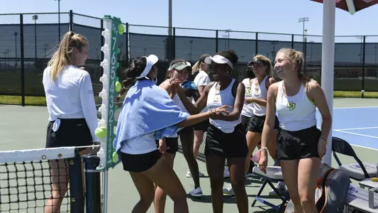 Women's tennis team celebration 2021 Big West Tournament