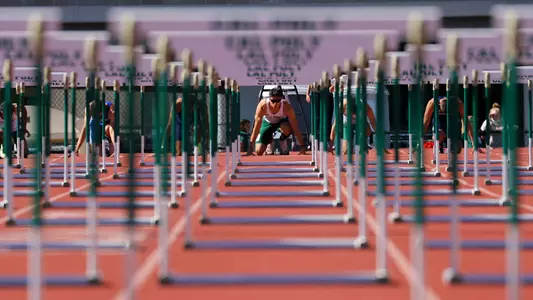Cal Poly's 110m hurdles event is about to be contested vs. UCSB and Fresno State on April 3, 2021. (Photo by Kyle Calzia)