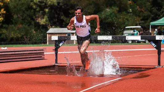 Anthony Guerra from Cal Poly competes in the 3,000m steeple at home on May 1, 2021.