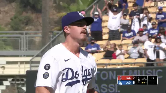 Justin Bruihl pitches for Dodgers.