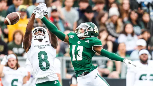 Jay'Vion Cole, shown in game earalier this season, intercepted two passes for the second time this season and also blocked a field goal in Cal Poly's 17-10 loss to Eastern Washington on Saturday.