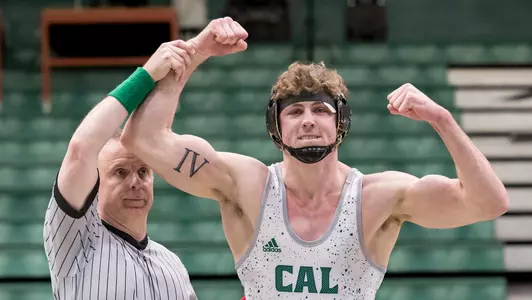 Bernie Truax wins his second match of the day Sunday for Cal Poly.