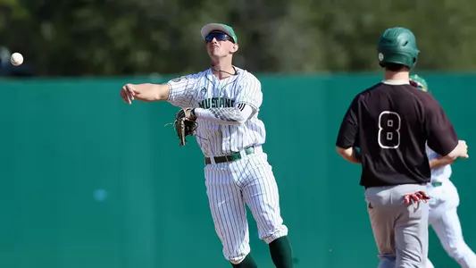Brooks Lee tries to turn double play in Alumni game.